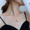 Gold Flower Pearl Pendant Necklace Curb Chain Collar view 3