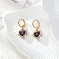 Gold Tone Faceted Crystal Heart Huggie Earrings in Eleven Color Options view 8