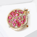 Gold Magenta Crystal Pomegranate Brooch Openwork Seeds view 3