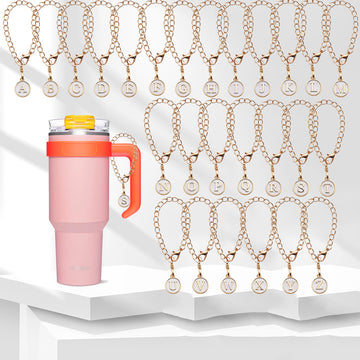 Initial Letter Chain Cup Charms with Round Enamel Tags