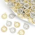 Round Crystal Heart Charms in Gold Tone and Silver Tone view 1