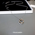 Silver Interlocking Triple Ring Pendant Long Necklace view 2