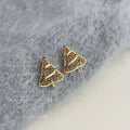 Gold Openwork Christmas Tree Stud Earrings Red Green Stones view 3