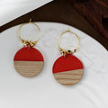 Round Wood and Resin Hoop Drop Earrings in Five Colors view 7