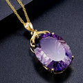 Gold Purple Oval Faceted Stone Pendant Necklace Charm view 2