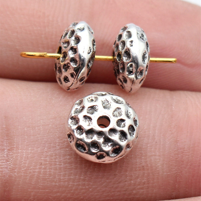 Hammered Round Small Hole Metal Spacer Beads in Two Finishes