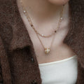 Double Strand Crystal Necklace with Pearl Drop Statement Jewelry view 3