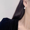 Silver Hook Faux Pearl Drop Earrings Clear Pave Caps view 3