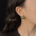 Black and Gold Zebra Stripe Square Metal Stud Earrings view 2