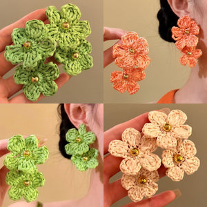 Crocheted Flower Cluster Stud Earrings In Four Bright Colors