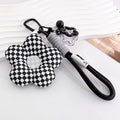 Padded Fabric Flower Charm Keychain With Bell And Cord Loop view 6