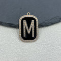 Black Enamel Rhinestone Letter Charm Pendant Gold-Tone Alloy view 3