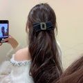 Fabric Bow Hair Claw Clip Square Rhinestone Buckle Gray view 3