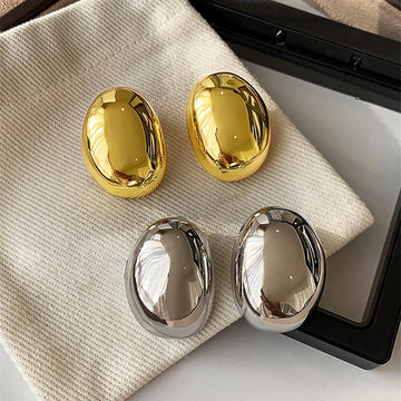 Polished Oval Dome Stud Earrings Gold Silver Mirror Finish