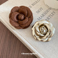 Camellia Rose Flower Brooch Coffee And Gold 2 Styles view 4