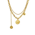 Gold Silver Double Layer Smiley Face Tassel Necklace view 5