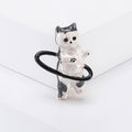 Standing Gray and White Cat Brooch With Glossy Black Hoop view 6