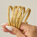 Gold Steel Textured Hinge Bangle Bracelets Mixed Patterns view 3