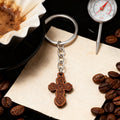 Wooden Orthodox Cross Keychain Silver Split Ring Chain view 3