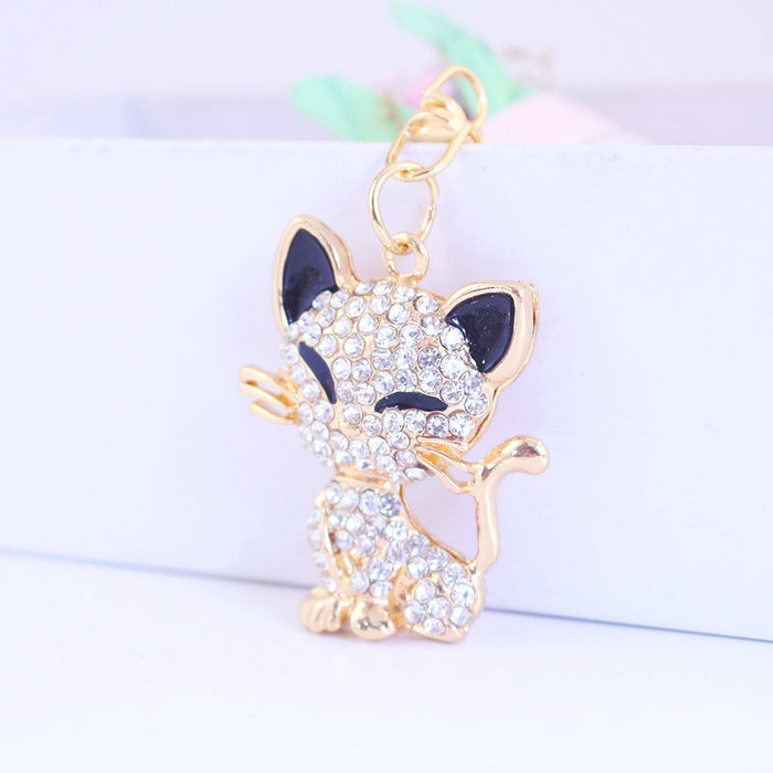 Rhinestone Smiling Fox Keychain, Cute Animal Bag Charm for Car Keys