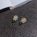 Gold Daisy Clear Baguette CZ Green Teardrop Stud Earrings view 4