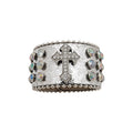Silver Hammered Cuff and Crystal Cross Leather Bracelet view 5