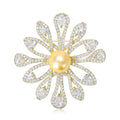 Pearl Flower Brooch Micro Pave Zircon Gold or Silver view 2