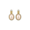 Gold Pink Cats Eye Oval Crystal Halo Necklace and Drop Earrings view 5