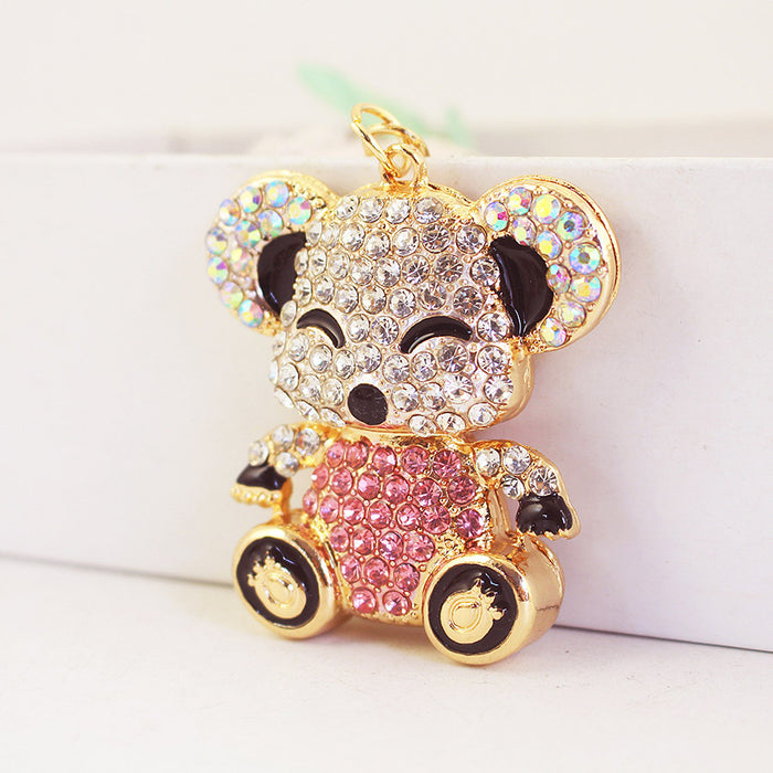 Cute Rhinestone Sitting Bear Animal Car Keychain Bag Charm