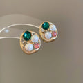 Gold Tone Oval Stud Earrings With Colorful Crystal Accents view 6