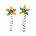 Multicolor Seed Bead Flower Long Tassel Drop Earrings view 5