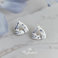 Blue White Porcelain Flower Triangle Geometric Butterfly Studs view 7