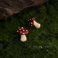 Red White Dot Mushroom And Clear Stone Stem Stud Earrings view 6