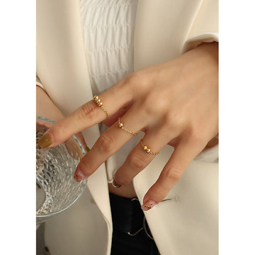 Gold Delicate Chain Single Bead Rings Multiple Sizes
