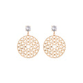 Gold and Silver Open Heart Lattice Disc Dangle Earrings view 5