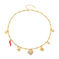 Stainless Steel Bead Chain Heart Zircon Chili Star Charm Necklace view 5