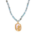 Gold Rose Oval Pendant Faceted Blue Green Bead Necklace view 5