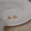 Gold Tone Matte Mini Four Petal Flower Stud Earrings For Women view 4