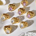 Chunky Teardrop Zircon Signet Rings Gold Steel Pink Clear view 3