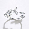 Silver Tone Floral Leaf Open Ring With Clear Stone Accents view 2