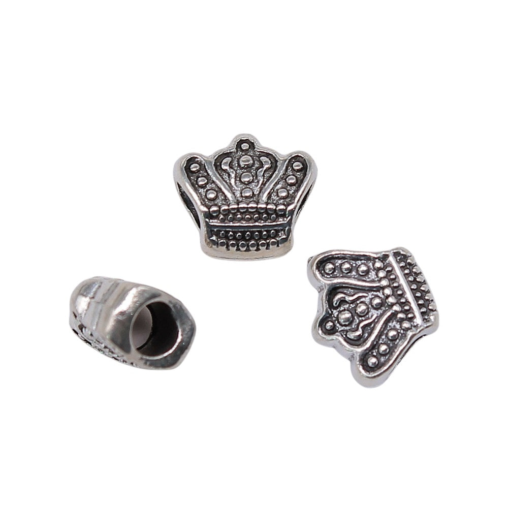 11x10x6mm 1.6g Antique Silver Zinc Alloy Crown Large Hole Beads for DIY Bracelet Jewelry Making