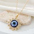 Gold Tone Crystal Sun Blue Evil Eye Pendant Necklaces in Two Designs view 2