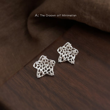 Silver Hollow Openwork Star Stud Earrings Clear CZ Accents