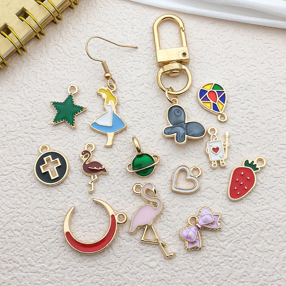 Enamel Zinc Alloy Four Leaf Clover Avocado Strawberry Star Charm Pendant for DIY Jewelry