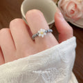 Seed Bead Elastic Flower Rings White Gray Coffee Three Piece Set view 3
