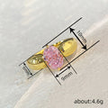 Pink Oval Solitaire Leaf-Shoulder Ring In Polished Gold Tone view 4