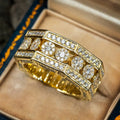 Gold Three Row Round Stone Wide Ring Metal Jewelry Design view 1