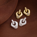Crystal Look Sculpted Oval Stud Earrings in Gold and Silver view 2