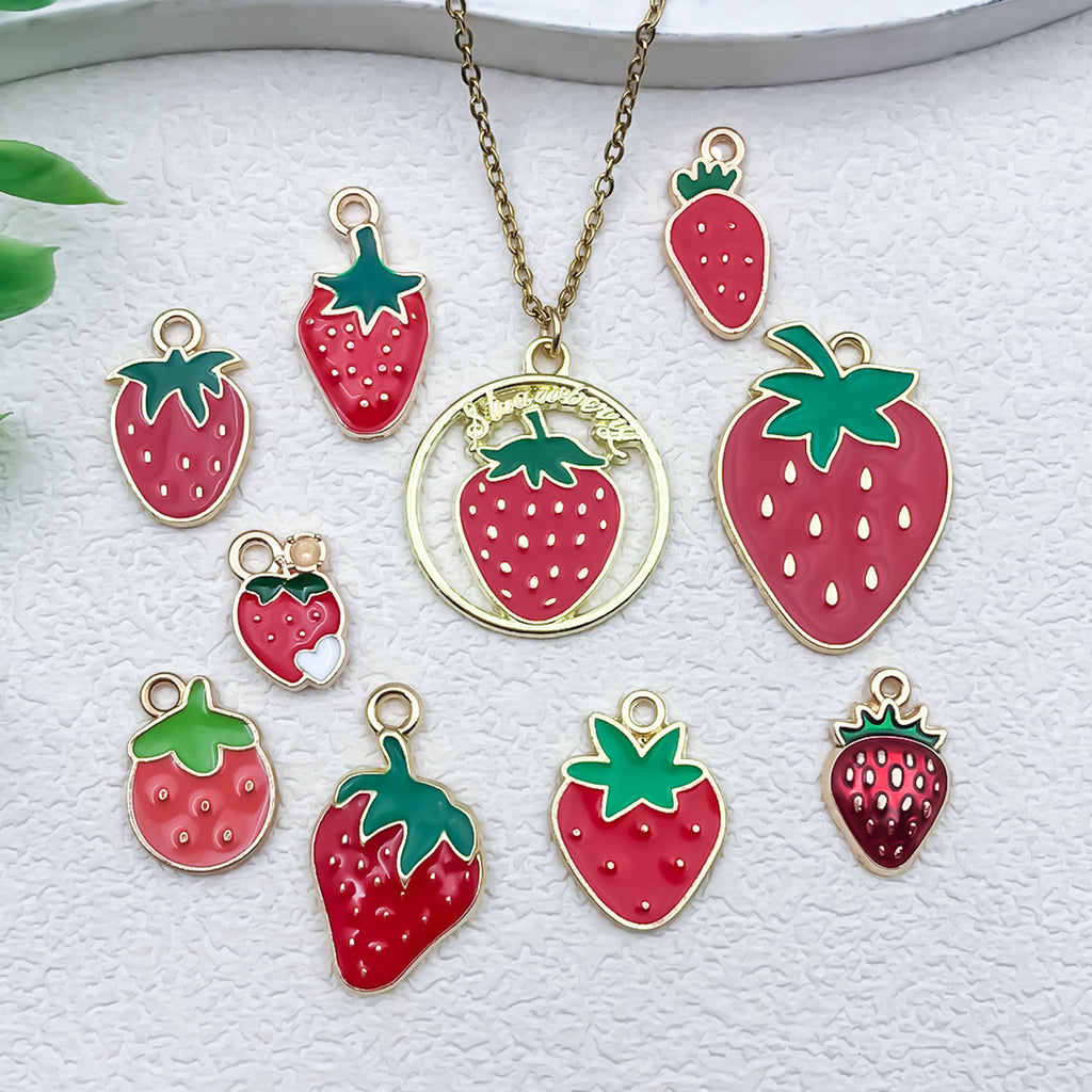 KC Gold Enamel Acrylic Strawberry Fruit Charm Pendant for Earrings Necklace DIY