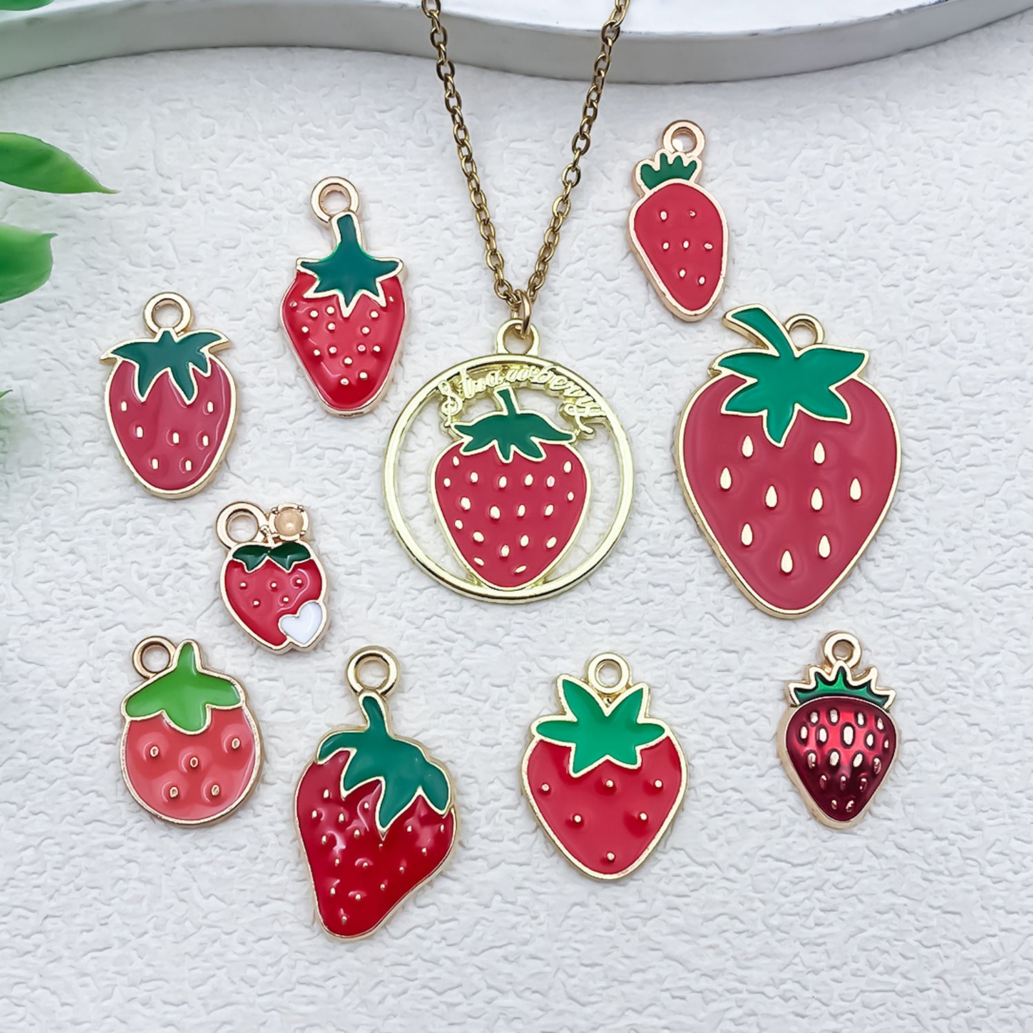 KC Gold Enamel Acrylic Strawberry Fruit Charm Pendant for Earrings Necklace DIY